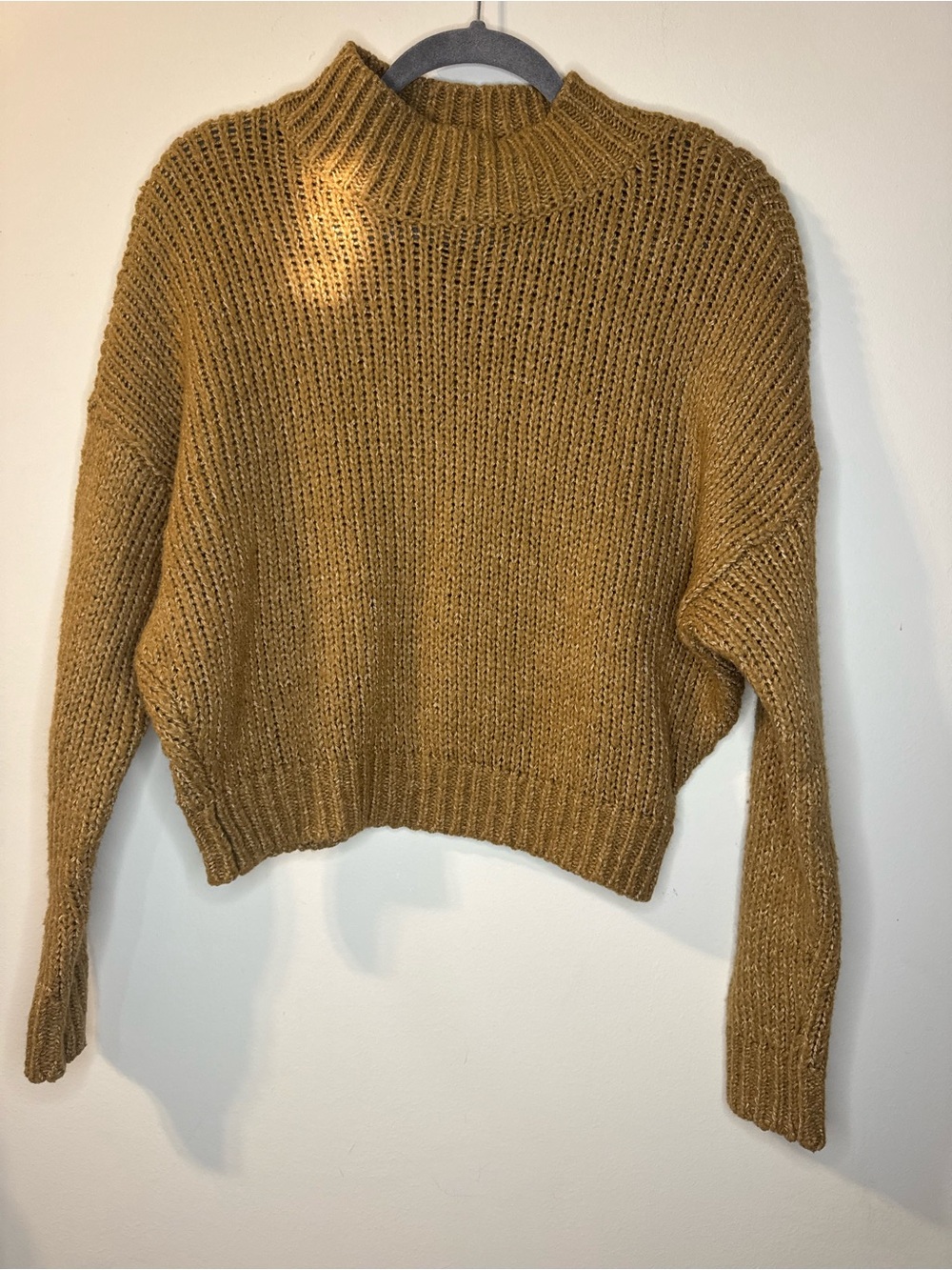 Garage Women’s M Camel Brown Chunky Knit Mock Neck Cropped Sweater
